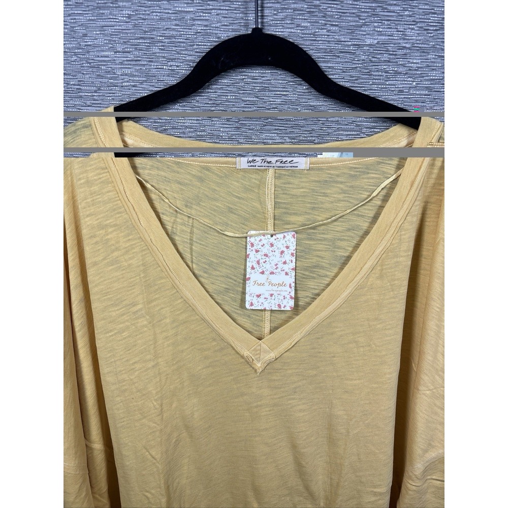 NEW Free People Women's On My Mind V-Neck Long Sleeve Shirt Camel/Yellow Size L - Picture 3 of 10